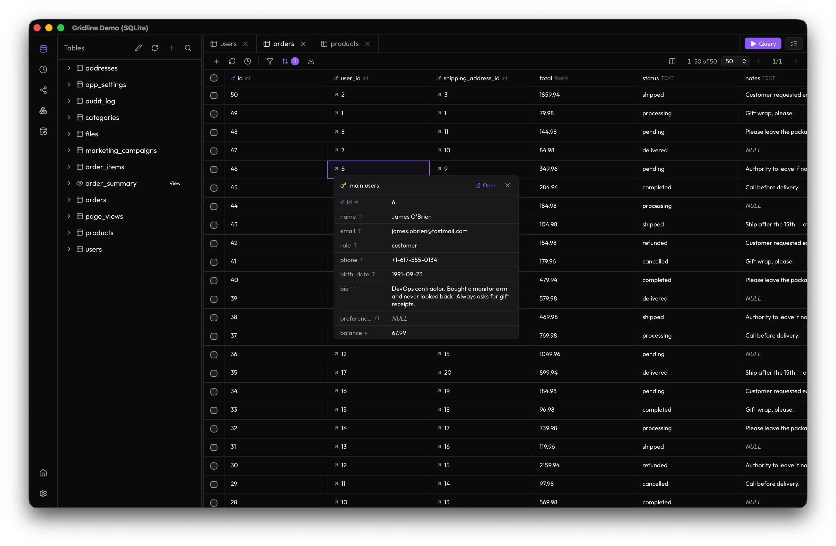 Data grid with foreign key preview
